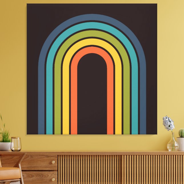 70er Orange Brown Aquamarines Muster kundenspezifi Leinwanddruck (Insitu (Wohnzimmer))