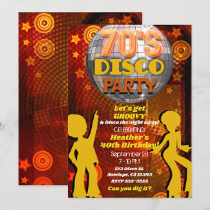 70er Orange Disco Tanz Geburtstagsfeier Einladung