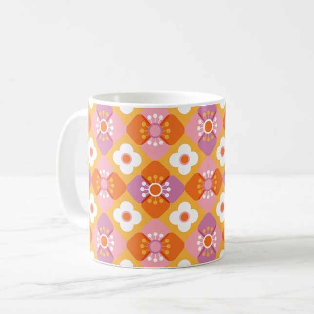 70er-Orangen-Blume Kaffeetasse (Vorderseite Links)