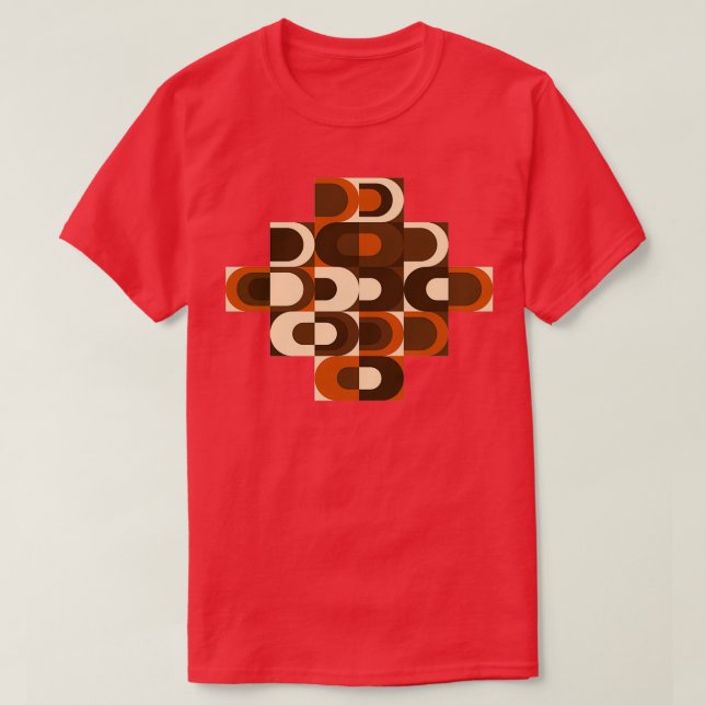 70er Pattern Retro Industrie in Orange und Dark Br T-Shirt (Design vorne)