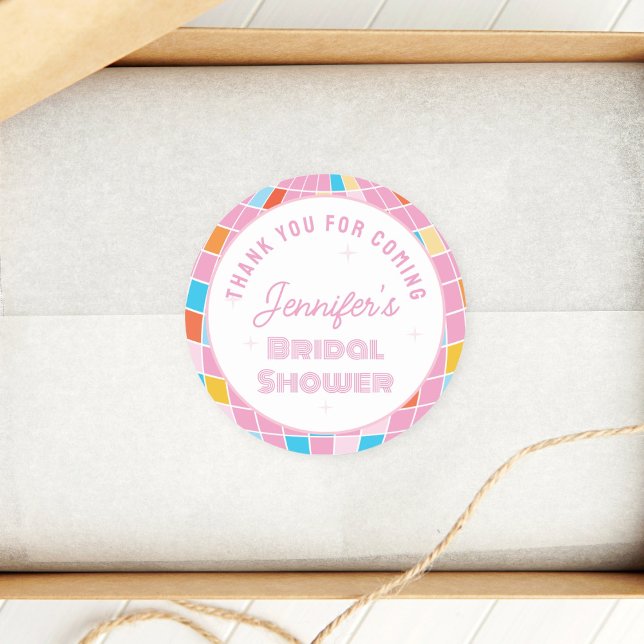 70er Pink Disco Brautparty Vielen Dank für Ihr Kom Runder Aufkleber (Von Creator hochgeladen)