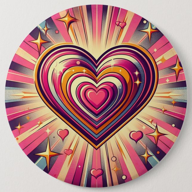70er Pop art heart/Valentinische Tasse Button (Vorderseite)