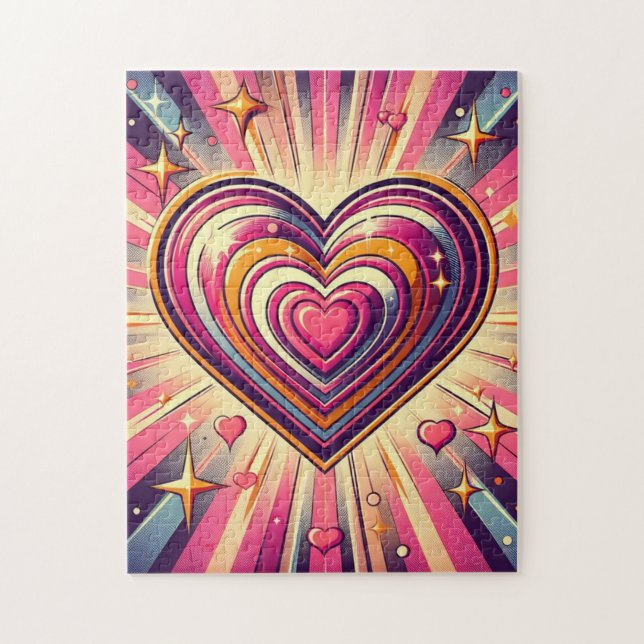 70er Pop art heart/Valentinische Tasse Puzzle (Vertikal)