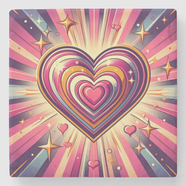 70er Pop Art Herzstück/Valentine Steinuntersetzer (Vorderseite)