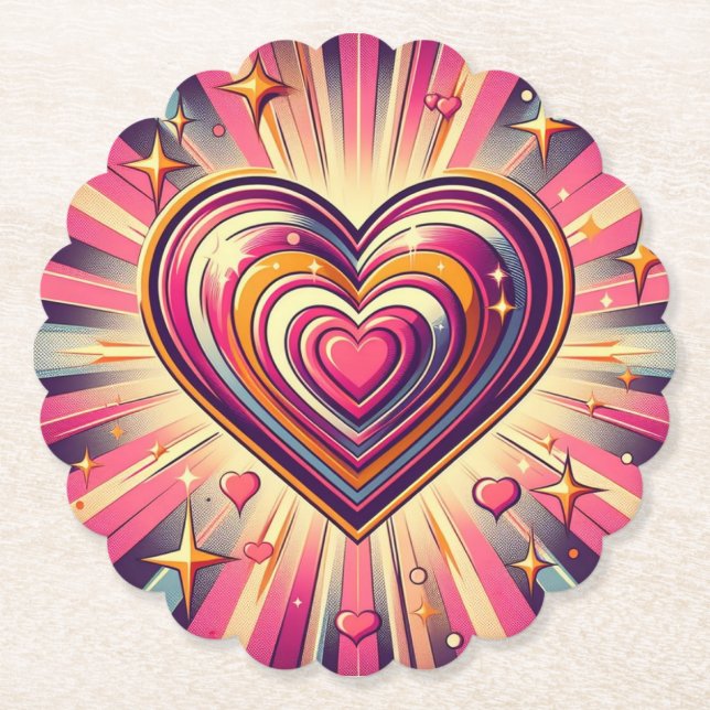 70er Pop Art Herzstück/Valentine Untersetzer (Vorderseite)