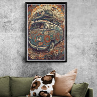 70er Psychedelic Hippie Van Retro AI Art