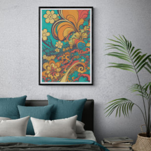70er Psychedelic Retro-Blumen-Kunst Vintage Poster