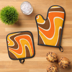 70er Retro Abstrakt Lava Oven Mitt und Pot Holder Ofenhandschuh & Topflappen-Set