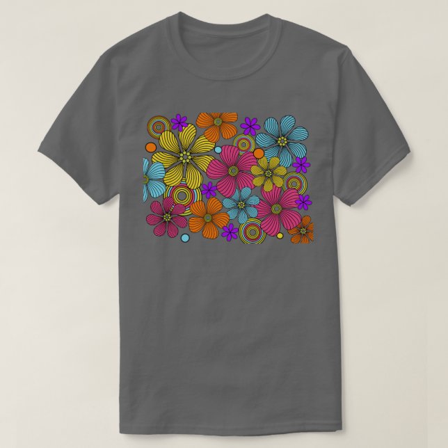 70er Retro Blume Power Design T-Shirt (Design vorne)