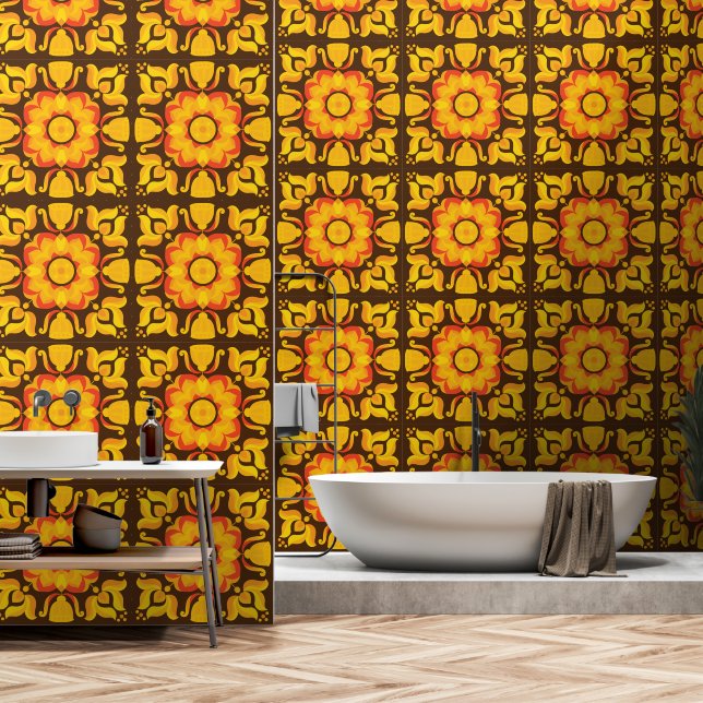 70er Retro-Blume Tapete (Badezimmer)