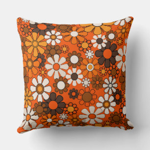 70er Retro Blumen Braun Orange Boho Dekor Kissen