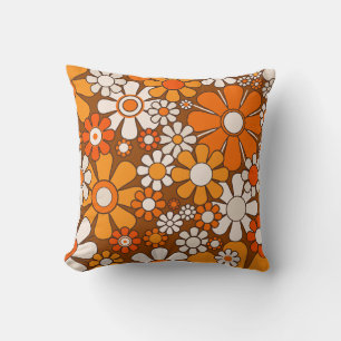 70er Retro Blumen Braun Orange Boho Dekor Kissen