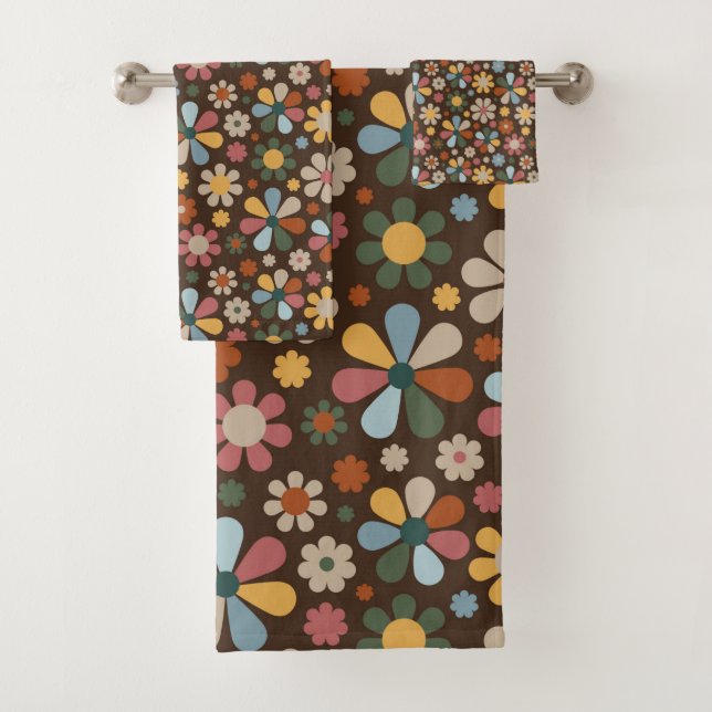 70er Retro-Blumenmuster Badhandtuch Set (Insitu)
