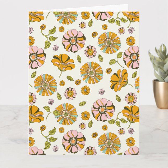 70er Retro-Blumenmuster Karte (Kleine Pflanze)