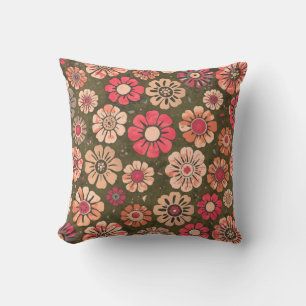 70er Retro-Blumenmuster  Kissen