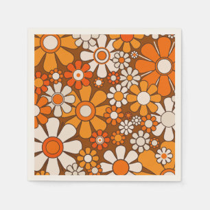 70er Retro-Blumenmuster mit groovy Blumen der 1970 Serviette