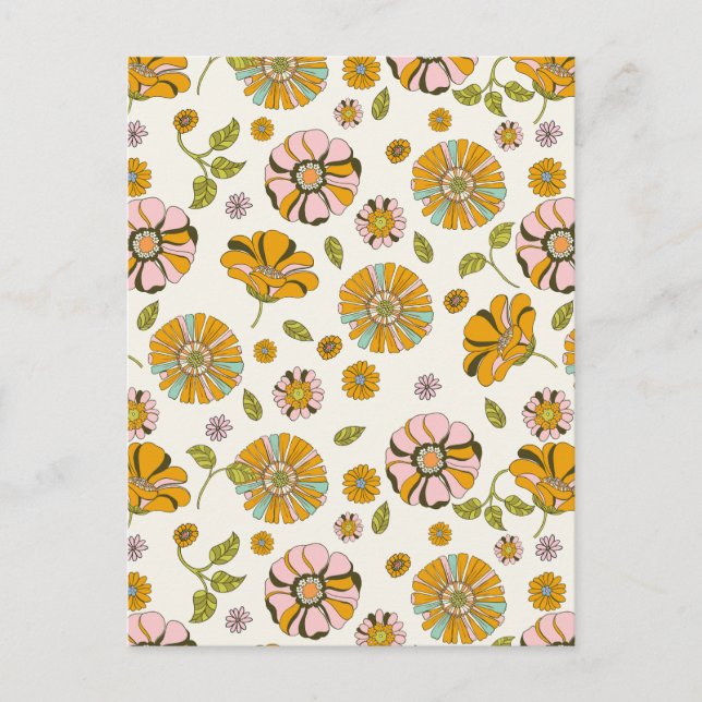 70er Retro-Blumenmuster Postkarte (Vorderseite)