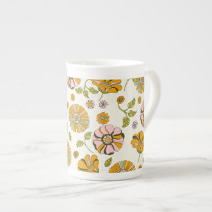 70er Retro-Blumenmuster Prozellantasse
