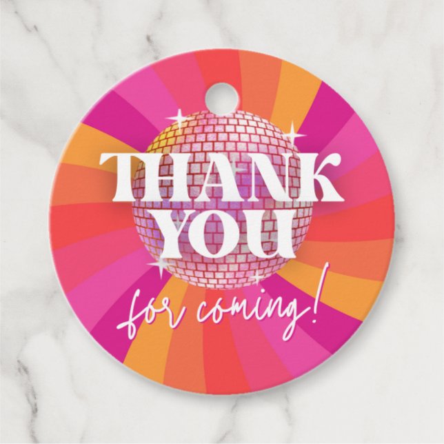 70er Retro Disco Party Danke, SARA Geschenkanhänger (Vorderseite)