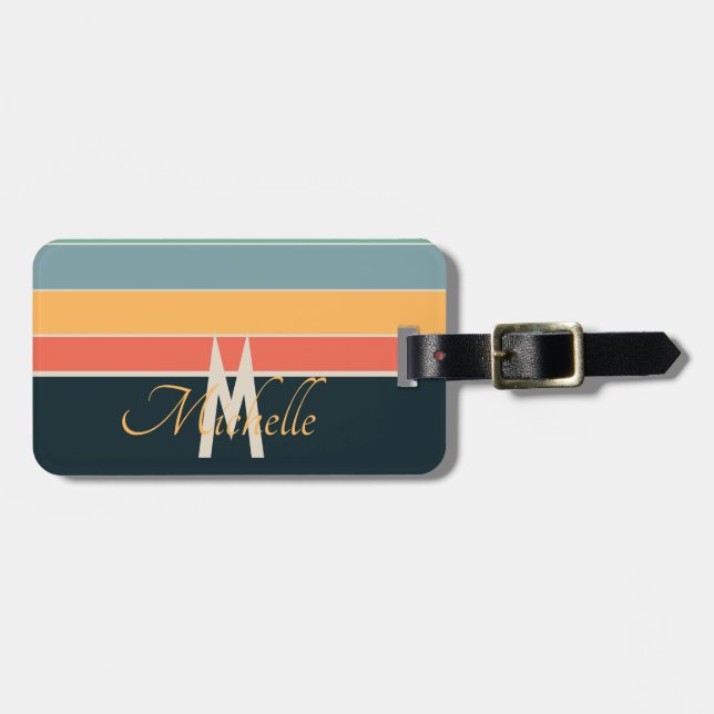 70er Retro farbige Streifen Anfangsbezeichnung und Gepäckanhänger (Vorderseite horizontal)