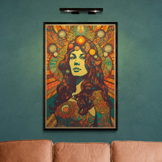 70er Retro Frau Portrait AI Art | Psychedelisch Poster