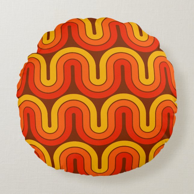 70er Retro Geometric Design Rundes Kissen (Vorderseite)