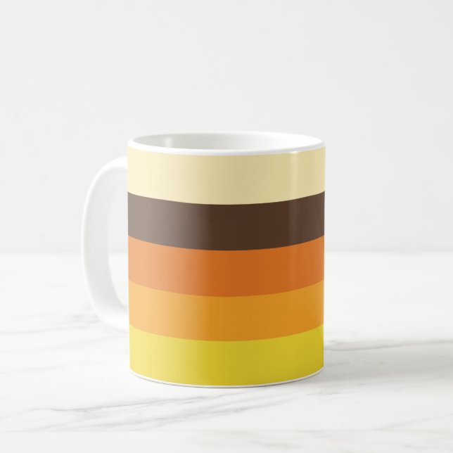 70er Retro gestreiftes Farbmuster Kaffeetasse (Vorderseite Links)