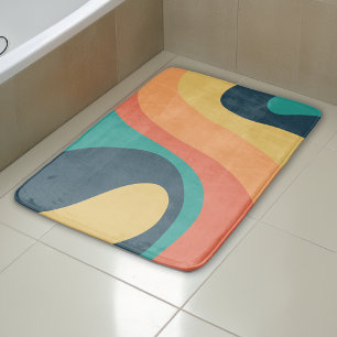 70er Retro Groovtern Muster Aquamarin, orange, gel Badematte