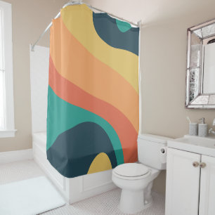 70er Retro Groovtern Muster Aquamarin, orange, gel Duschvorhang