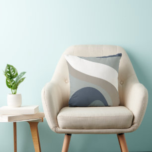 70er Retro Groovy Muster Blau, Grau Kissen