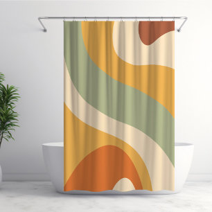 70er Retro Groovy Muster Cream, grün, orange Duschvorhang