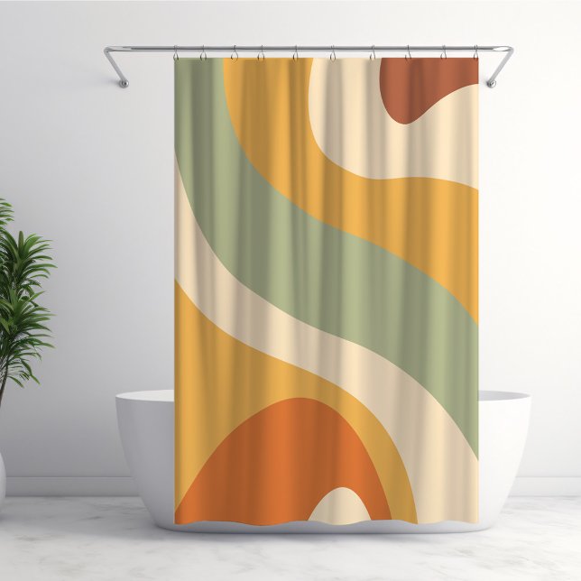 70er Retro Groovy Muster Cream, grün, orange Duschvorhang (Von Creator hochgeladen)
