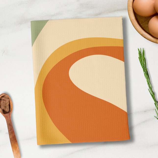 70er Retro Groovy Muster Cream, grün, orange Geschirrtuch (Von Creator hochgeladen)