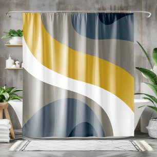 70er Retro-Groovy-Muster Navy, Senf, Grau Duschvorhang