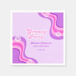 70er Retro Groovy Party Daisies Lila Geburtstag Serviette