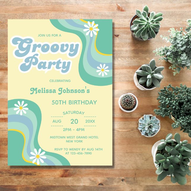 70er Retro Groovy Party Daisies Yellow Birthday Einladung (Von Creator hochgeladen)