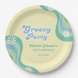 70er Retro Groovy Party Daisies Yellow Birthday Pappteller