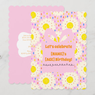 70er Retro Groovy Pink Gänseblümchen Blumenmuster Einladung