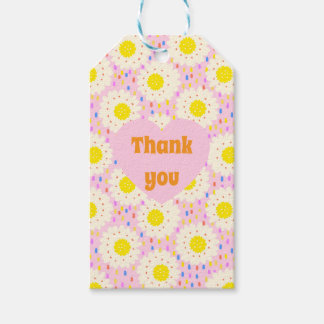 70er Retro Groovy Pink Gänseblümchen Blumenmuster Geschenkanhänger