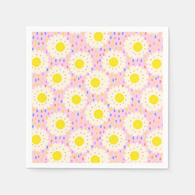 70er Retro Groovy Pink Gänseblümchen Blumenmuster Serviette (Vorderseite)