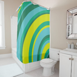 70er Retro Groovy Wave Rainbow Aquamarin Gelb Duschvorhang