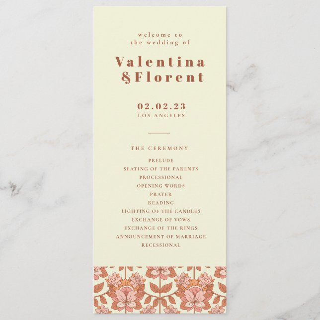 70er Retro Inspiriert Orange Wedding Program Programm (Vorderseite)