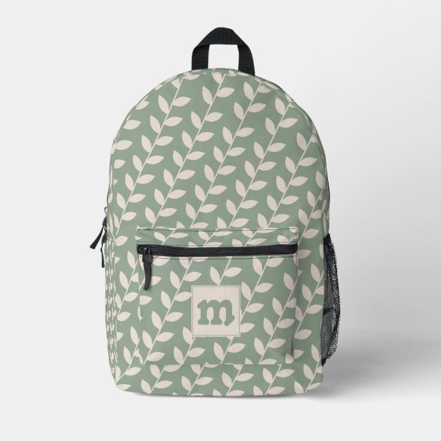 70er Retro-Leaf-Muster Monogramm für den benutzerd Bedruckter Rucksack (Vorderseite)