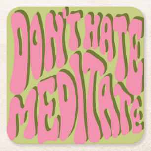 70er Retro: Motivierend Poster "Meditate" Rechteckiger Pappuntersetzer