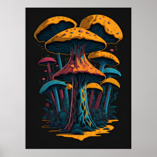 70er Retro Mushroom AI Art   Psychedelisch Vintag Poster