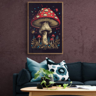 70er Retro Mushroom AI Art   Psychedelisch Vintag Poster