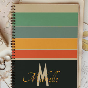 70er Retro Navy und rosa Streifen mit Monogramm Notizbuch