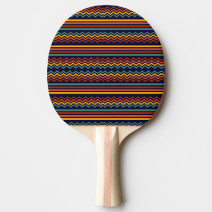 70er Retro Navy- und Senf-Boho-Chevron-Streifen Tischtennis Schläger