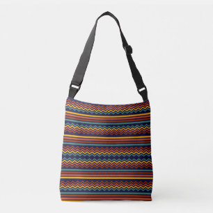 70er Retro Navy- und Senfboho-Chevron-Streifen Tragetaschen Mit Langen Trägern