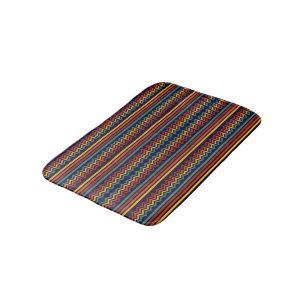 70er Retro Navy- und Senfgelb Boho Chevron Streife Badematte